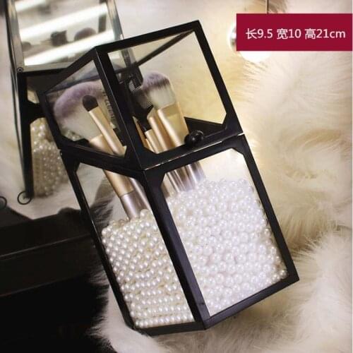 Black Border Acrylic Makeup Organizer Cosmetic Holder Makeup Tools Storage Pearls Box Brush Accessory Organizer Box with Cover
