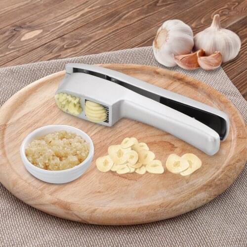 Aluminum Alloy 2 in 1 Garlic Press Slicer Manual Garlic Paste Tool Fruit & Vegetable Ginger Crusher Chopper Cutter