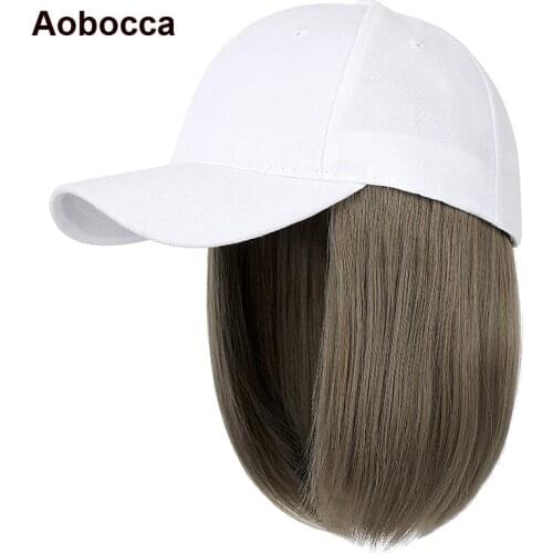 Aobocca Baseball Cap Synthetic Wig With Natural Black Brown Synthetic Bobo Hair Wig With Hat Hair Heat Resistance