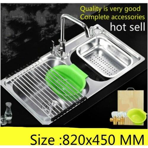 Free shipping High capacity wash vegetables common large kitchen double groove sink 304 stainless steel luxury 82x45 CM