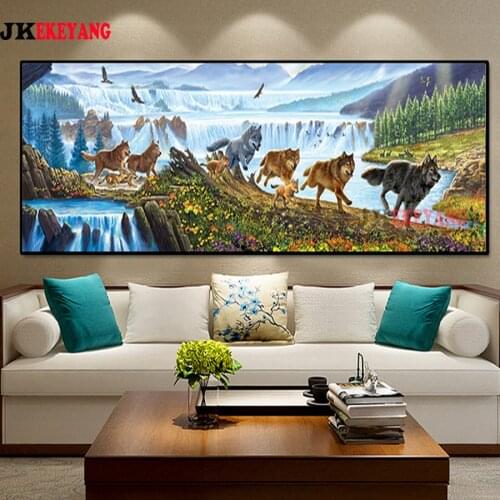 Large 5D Diy diamond painting Wolf and waterfall Diamond Mosaic Rhinestone Embroidery cross stitch Y4285