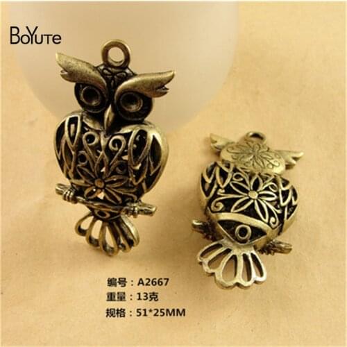 BoYuTe (10 Pieces/Lot) 25*51MM Zinc Alloy Hollow Owl Charms Antique Bronze Plated Metal Charms Pendant Diy Jewelry Accessories