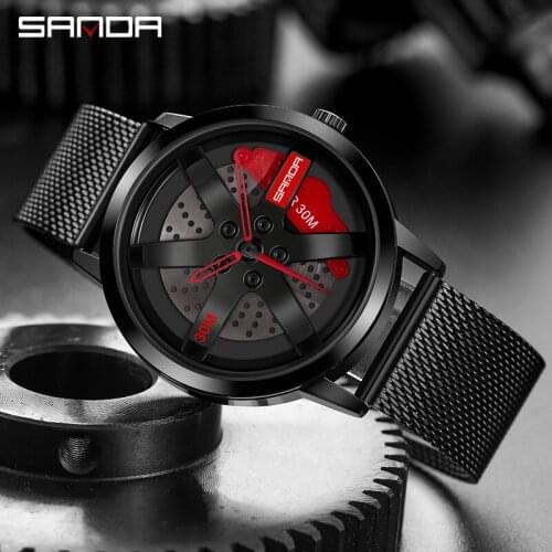 SANDA Fashion Mesh Strap Men Quartz Watch 360 Rotating Personality hollow Clock Stainless Waterproof Sport Wristwatch Relogio