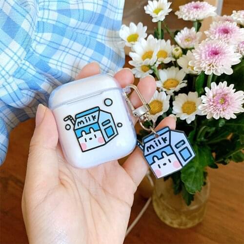For AirPods 2 Case Airpod Pro 3 Case Cute Cartoon Milk Keyring Case for Air Pods Case Clear Silicone Headset Cover