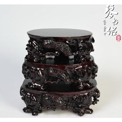 Las black oval wooden sets of three red wood carving wood pedestal base stone ornaments crafts Cheap Trench