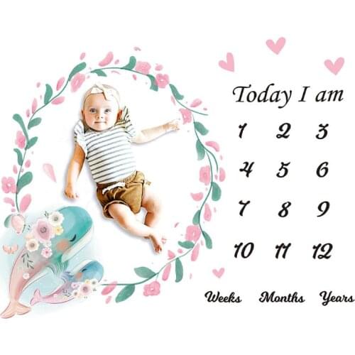 Baby Monthly Record Growth Milestone Blanket Newborn Cute Animal Pattern Cloth Dropship