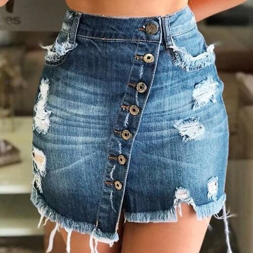 Summer Hole Denim Midi Skirt Plus Size Shorts Womens Denim Mini Skirt Womens Skirt Women Bodycon Ripped Jeans Skirt