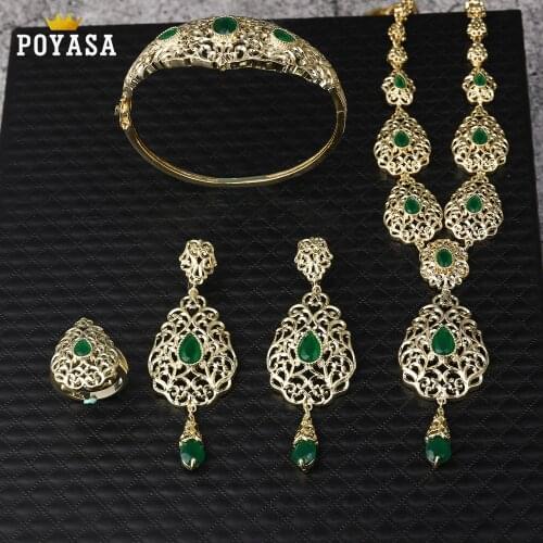 Moroccan Caftan wedding gold jewelry set for women green stone fashion jewelry set copper high quality jewelry set