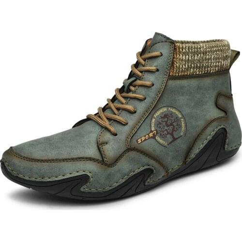 2020 New Leather Men Boots Handmade Ankle Boots Fashion Outdoor Autumn Winter Boots Men Casual Leather Shoes Spring