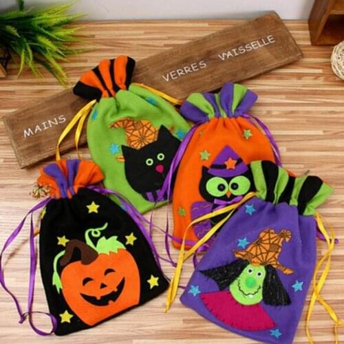 Halloween Trick Or Treat Bags Pumpkin Cat Halloween Candy Bag Sacks For Kids Cloth Gift Pouches