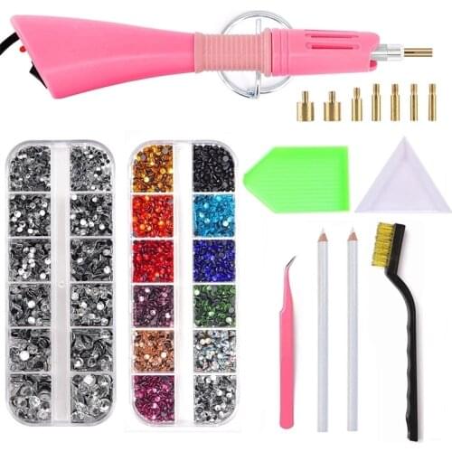 4000pcs 2 Boxes Mix Color Hot Fix Rhinestones Set Hotfix Applicator With 7 Different Nozzles Cleaning Kit Tweezers Brush B1288