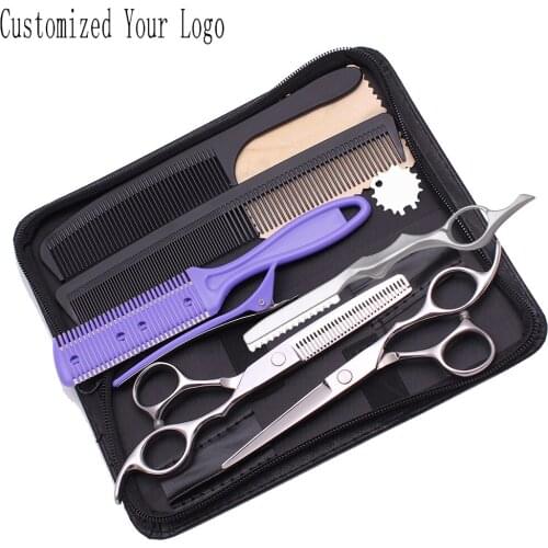 Barber Scissors Set 5.5" 6" 6.5" Stainless Engrave Logo Thinning Shears Hair Cutting Scissors Hairdressing Shears Add Bag C1006