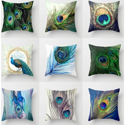Peacock Feather Cushion Pillow Pillowcover Nordic Simplicity Pillowcase For Sofa Car Home Decor Pillow Case 45x45cm