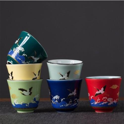 New Chinese style Hand-painted Ceramic Teacup Crane Porcelain Kettle Master Kung Fu Tea Set Mug water cup Drinkware Tea utensils