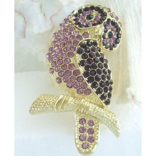 Charming Bird Owl Animal Brooch Pin Purple Rhinestone Crystals Art Deco Pendant Party Gift EE04902C12