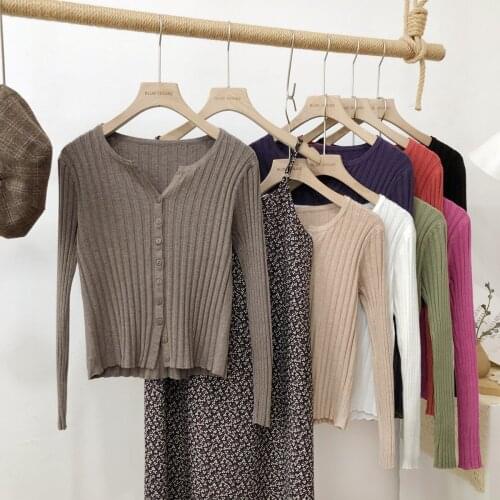 Solid Knitted Cardigan Women V-Neck Long-Sleeved Button Knit Sweater Casual Cardigan Spring Autumn Female Thin Knit Sweater Coat