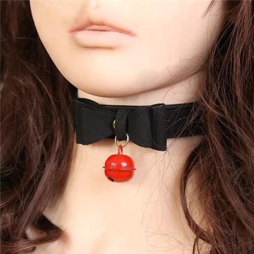 44*2cm Sex Collar Bow-knot Dog Bell Slave Neck Collar PU Leather Necklace BDSM Bondage Restraints Sex Collar Erotic Accessories