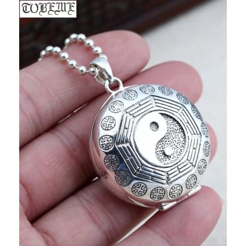 100% 925 Silver Taichi Bagua Box Pendant Necklace Sterling Fengshui Yinyang Symbol Box Pendant Necklace Good Luck Pendant