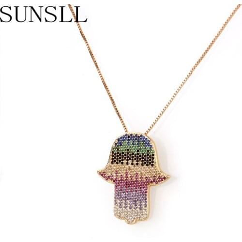 SUNSLL New Design Gold Copper Necklace Mixed Cubic Zirconia Necklace Palm Necklace Women Necklace Fashion Jewelry Gift