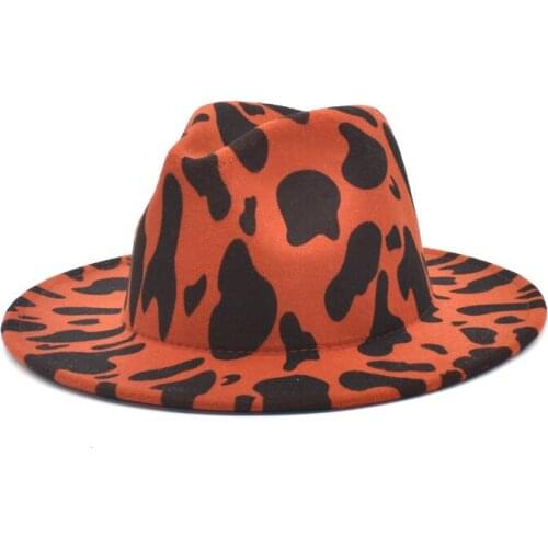 Winter cow leopard print jazz fedora bucket hat women outdoor warm sun hat soft fisherman hat ladies fashion panama
