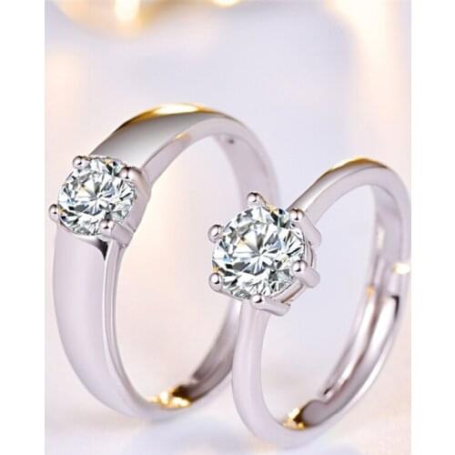 Personalized Stainless Steel Lab Created Diamond Ring - Cubic Zircon - Handmade Round Cut Ring Couple Wedding Ring 2pcs/pair