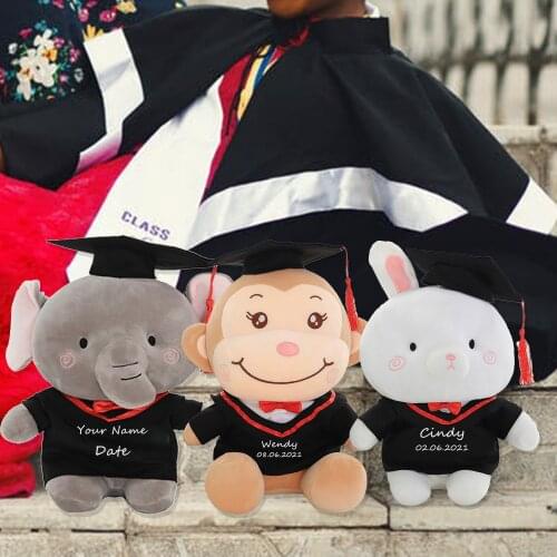 Personalized Plushland Stuffed Animal Toys Plush Monkey Rabbit Elephant Doll Custom Name Date Memory School Graduation Day Gifts