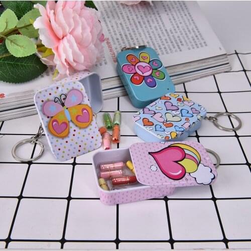 Portable square MiNi iron box Key ring xylitol storage box wedding seal Jewelry Pill Cases