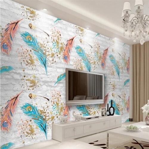 Beibehang Nordic simple brick wall feather mural TV background wall custom large fresco silk silk wallpaper papel de parede