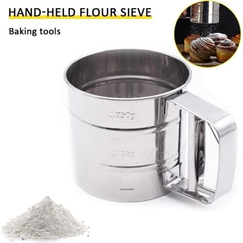 Handheld Flour Shaker Stainless Steel Mesh Sieve Cup Icing Sugar Bake Tool Hand-pressed Hand-pressed Bakeware Sifters For Home