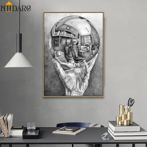 Hand with Reflecting Sphere by M. C. Escher Master of illusion Posters and Prints Canvas Art Wall Picture for Home Decoration