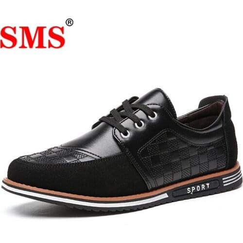 SMS New Men Leather Moccasin Walking Shoes lace-up Oxfords zapatillas Dress Business Footwear Formal Wedding Party Casual Shoes