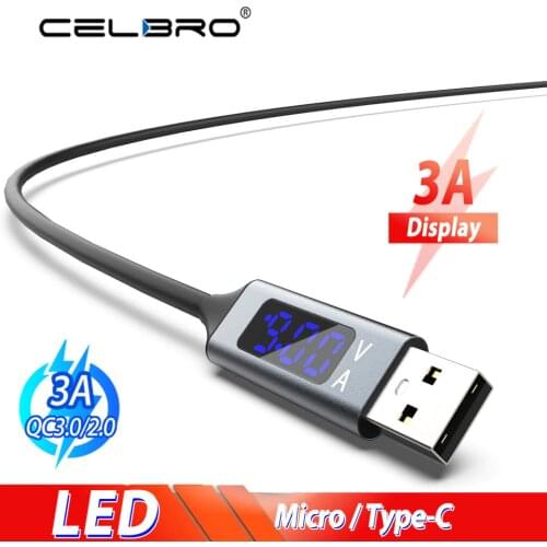LED Display Micro Usb Type C Fast Charging Cable Quick Charge 3.0 Usbc Microusb for Samsung S20 Ultra Note 10 Plus Charger Phone