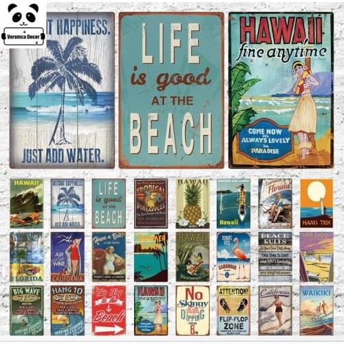Beach Tin Sign Plaque Plate Retro Vintage Metal Sign Metal Plate Wall Decor For Beach Bar Beach House Surf Club Decorative