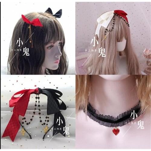 Vintage Lolita Chocolate Rabbit Lace Bow Hair band Hair Accessory Black White Red KC Hair hoop Head band B515
