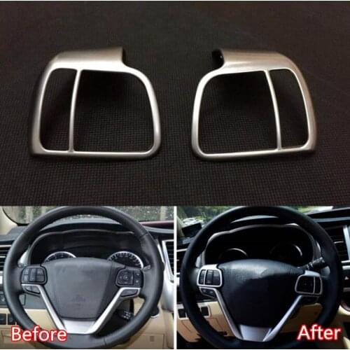 YAQUICKA 2Pcs/set Car Steering Wheel Switch Button Frame Trim Styling Sticker For Toyota Highlander 2015 2016 ABS Matte Silver