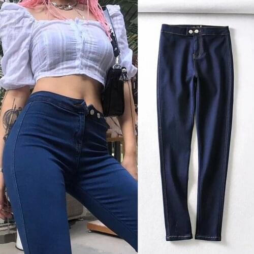 FNOCE 2020 new womens jeans pants fashion trends sexy elegant solid high waist tight elasticity slim peach hip full pencil pant