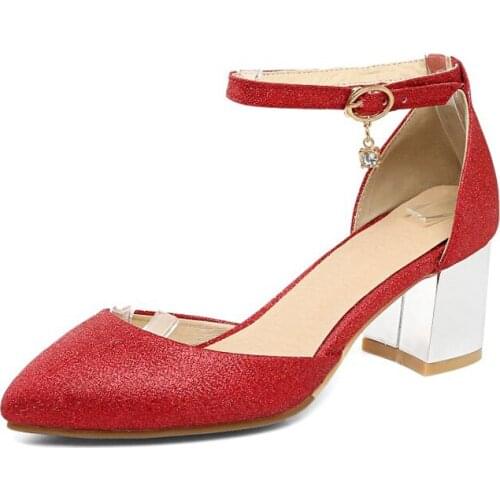 Big Size 11 12 ladies high heels women shoes woman pumps Package the heel Package toes Shallow mouth buckles Mtal Decoration