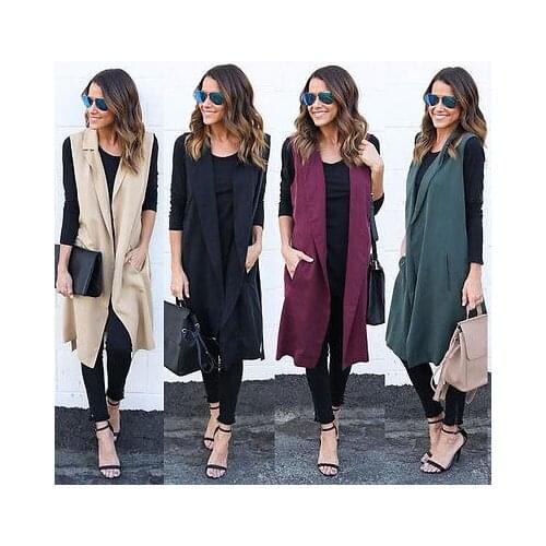 Elegant New Women Open Front Sleeveless Long Vest Cardigan Coat Blazer Office Work Jacket Fashion Streetwear Plus Size