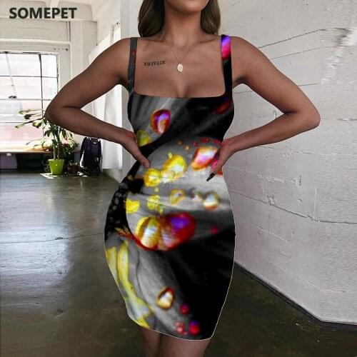 SOMEPET Sunflower Dresses Women Flowers 3d Print Colorful Halter Sleeveless Harajuku Sundress Womens Clothing Plus Size Vintage