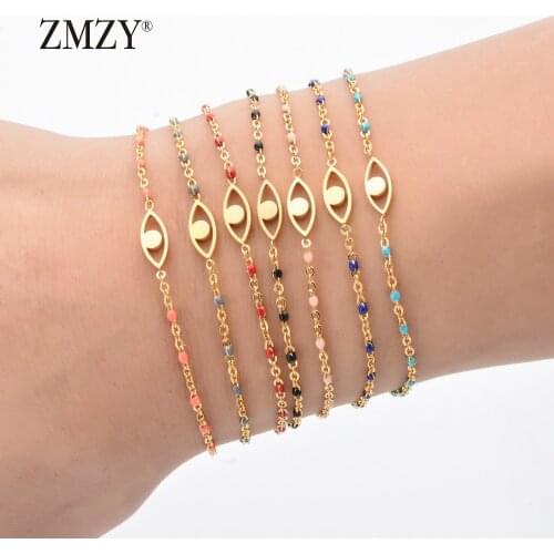 ZMZY Bohemian Trendy Turkish Evil Eye Bracelet Stainless Steel Gold Chain Bracelet Adjustable Female Wedding Jewelry Gift