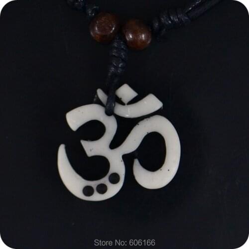 02 AUM OM Ohm Hindu Buddhist Hinduism Yoga India Resin Carving Pendant Necklace Amulet Lucky Gift Tribal Fashion Jewelry