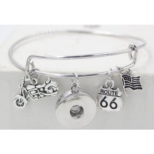 10PCS Interchangeable Snap Jewelry Antique Vintage USA Flag Motocycle Route 66 Charm Wire Snap Bracelet&Bangle for women Jewelry