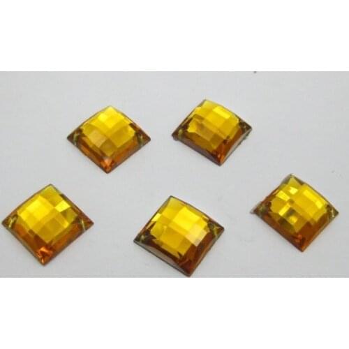 100 Gold Flatback Acrylic Square Rhinestone Button 14mm Sew on bead