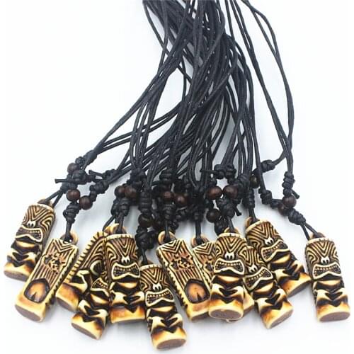 LOT 12pcs Imitation Yak Bone Carved New Zealand Tiki Totem Men Pendant Necklace Amulet MN413