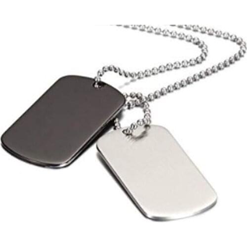 2 PCS Stainless Steel Tag ID Pendant Necklace For Men Blank Mirror PolishedSilver Black Army Style Name Double Dog Tag Necklace