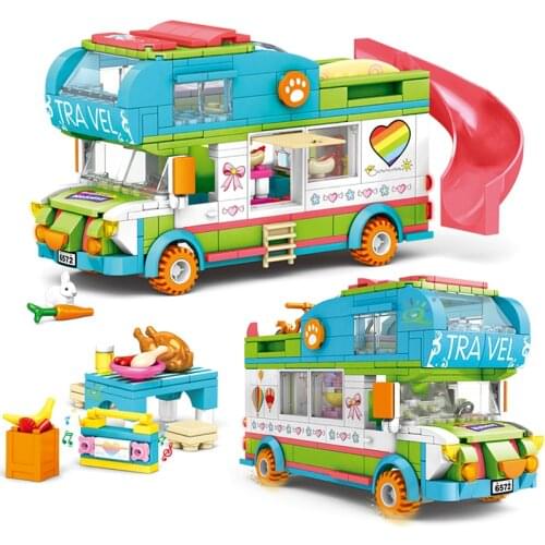 433pcs Friends Beach Camping Bus Cartoon Set Building Blocks Camper Motor Home City Girls Princess Bricks Toys Christmas Gifts