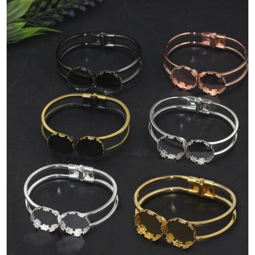 5 PCS 20mm Round Cabochon Base Two Columns Settings Columns Trays Bangle Base Settings For Jewelry Making