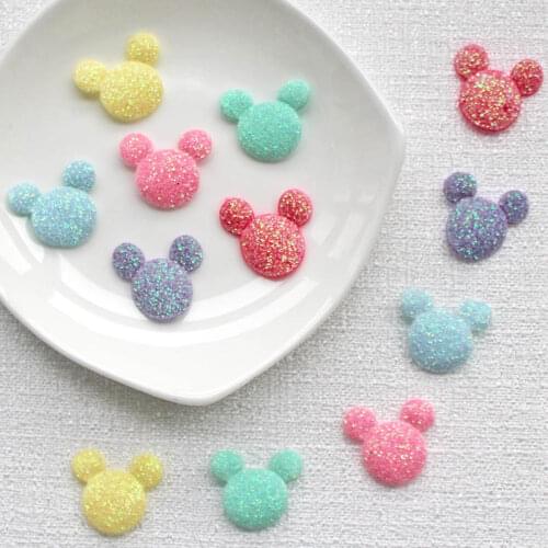 60pcs Glitter Mouse Head Bepowder Applique Cloth Padded Patch For Craft Supplies Hair Sticker Pad DIY Hairpins Decoration