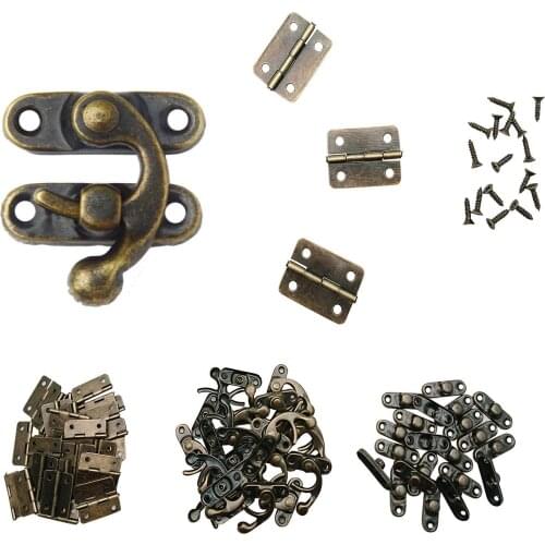 80Pcs Small Box Hinges, 40 Sets Antique Right Latch Hook Hasp Wood Jewelry Box Hasp Catch Decoration Bronze Tone