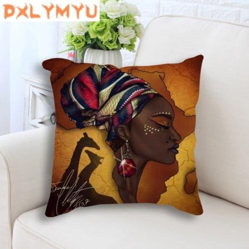 African Girl Lady Oil Painting Decorative Cushion Black Women Home Art Decoration Sofa Throw Pillow Case Linen Cushion Cover